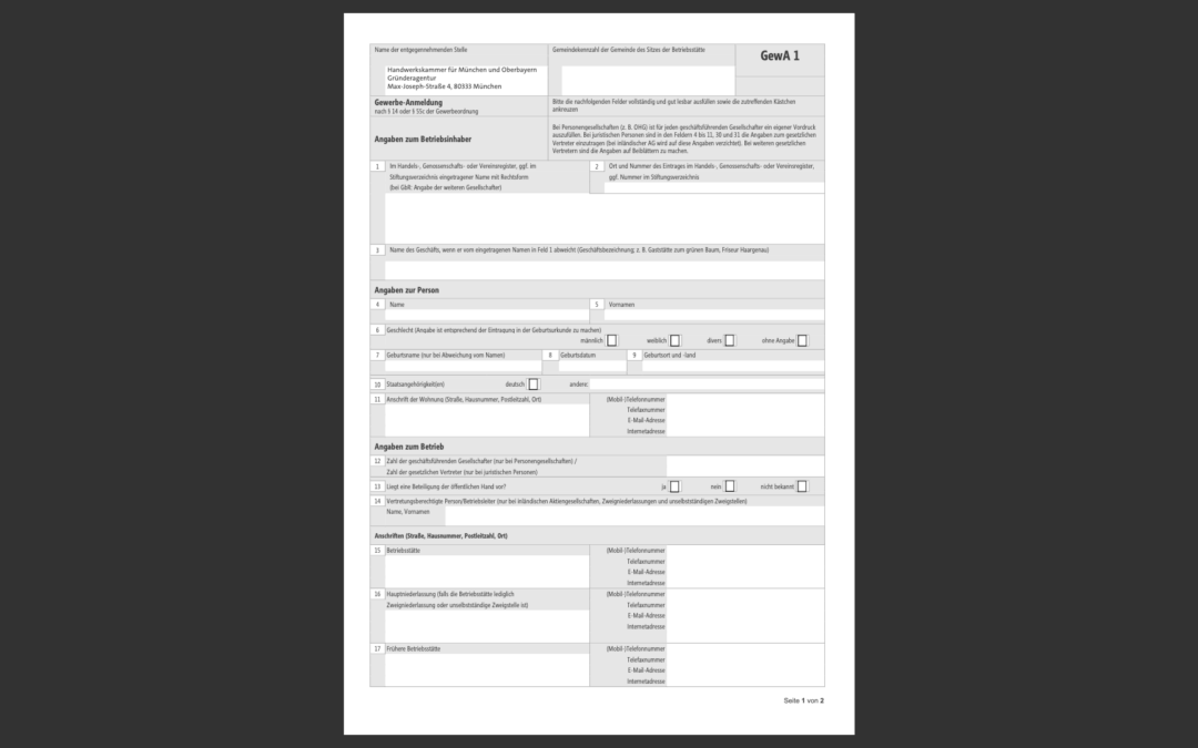 Formular zum Gewerbeanmelden für Friseur